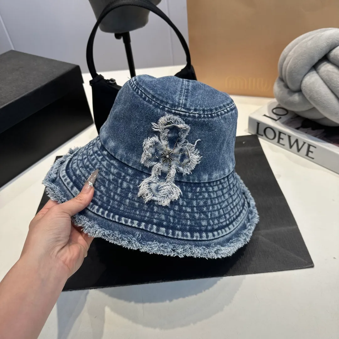 P70 Croxin spring and summer new denim fisherman hat, retro old street style, washed and torn edges, perfect for taking photos👑